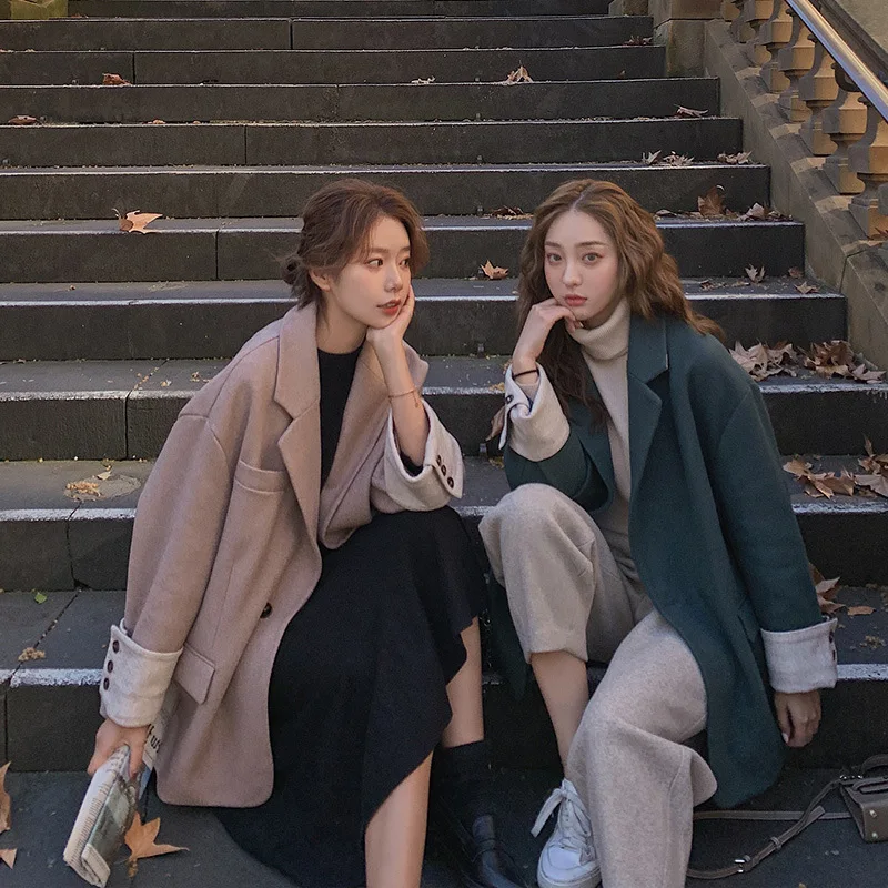 

Woolen Jacket Women's 2019 Winter New Style Korean-style Loose-Fit Short Short-height Woolen Overcoat Winter Students Coat