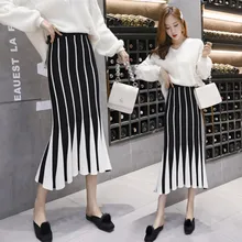 Осенне-зимняя Корейская версия высокого качества свитер юбка Женская Полосатая рыбий хвост вязаная юбка женская Slimmi половина тела юбка