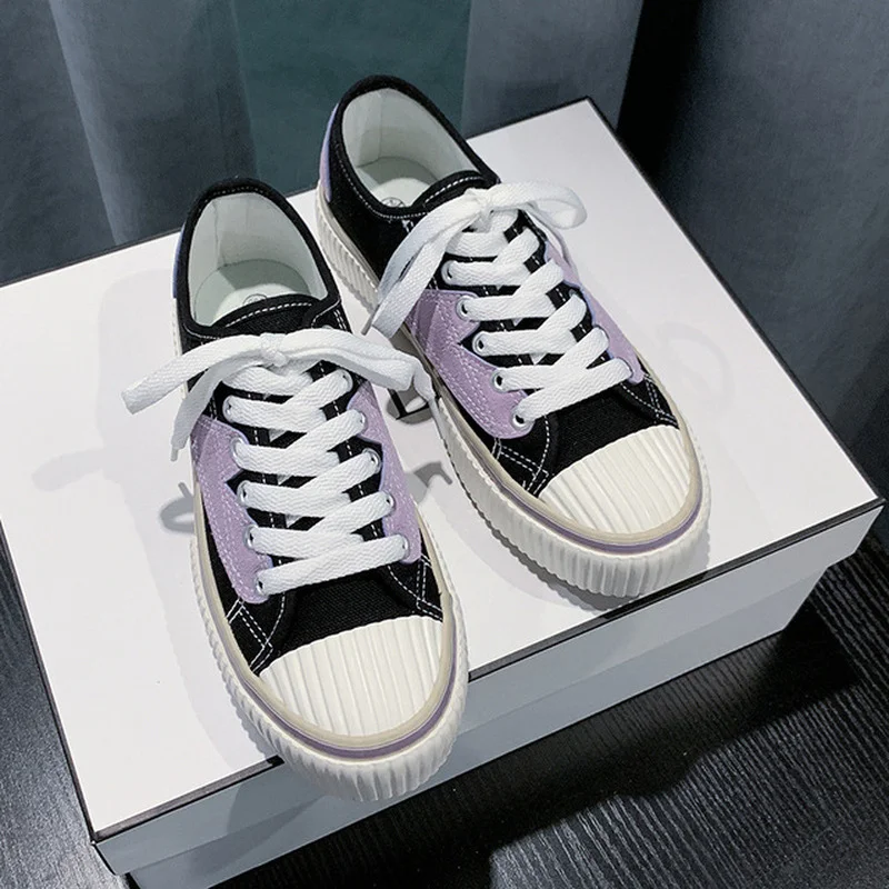 Luxury Canvas Shoes Women Fashion Sneakers Lace-up Low Cut Zapatos De Mujer Woman Casual Skateboard Shoe High Quality Breathable