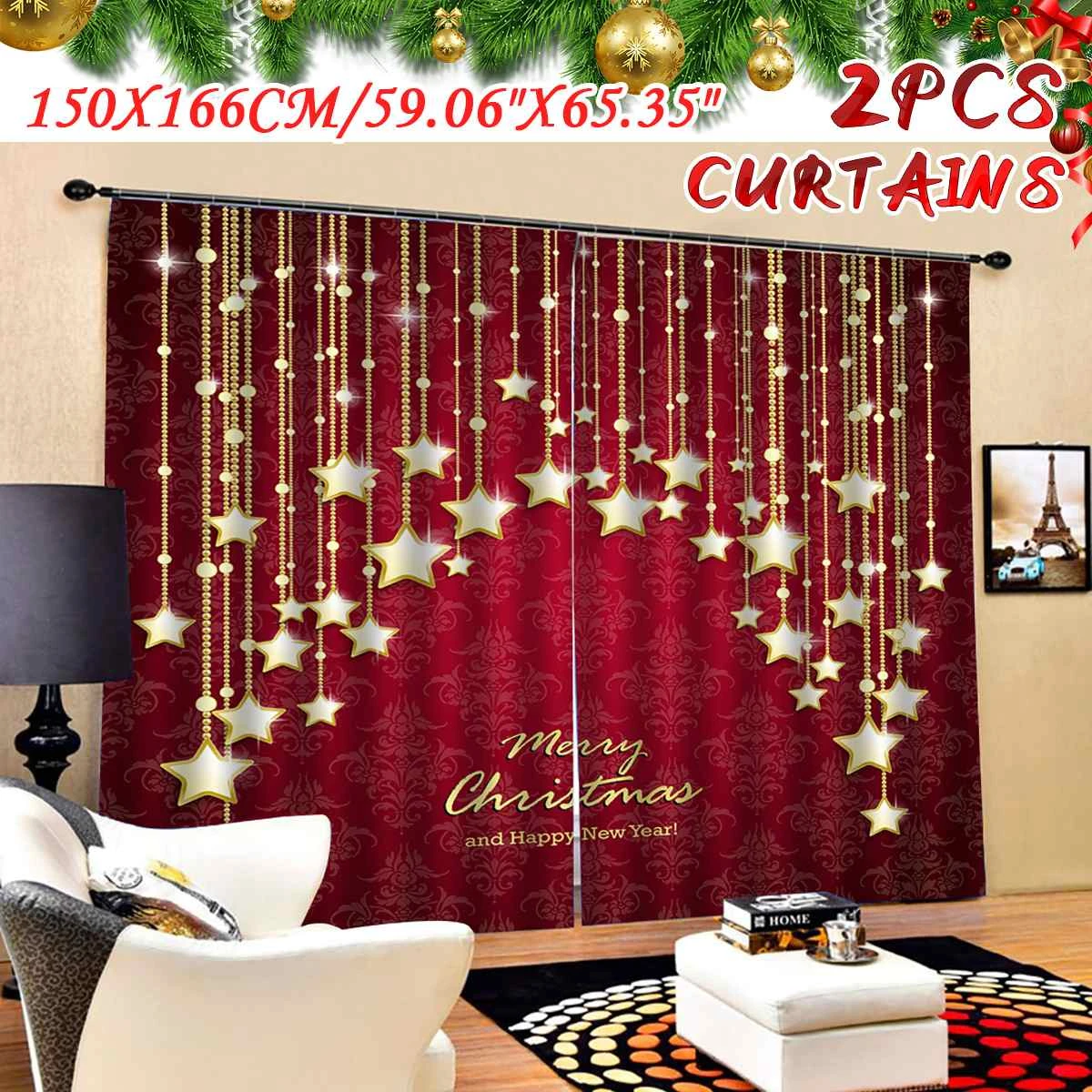Cortinas decorativas de Navidad Año Nuevo para hogar, decoración para sala de estar, dormitorio, estrellas doradas y rojas, 2 uds.|Cortinas| - AliExpress