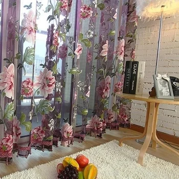 

Home Decor Peony Curtain Line Hanging 100*200cm Door Window Room Divider Curtain Valance