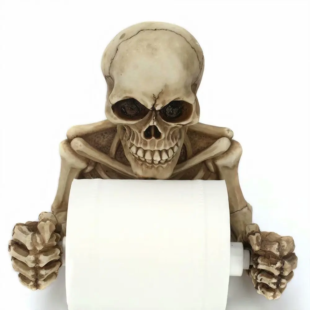 Spooky Grinning череп средневековый держатель туалетной бумаги Смола Готический Скелет Статуэтка Статуя домашний страшный Хэллоуин Декор скульптуры