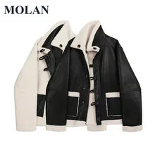 

MOLAN Fashion Faux Fur Overcoat Woman 2021 New Long Sleeve Leather Loose Thick Winter Coat Chic Warm Female Outwear