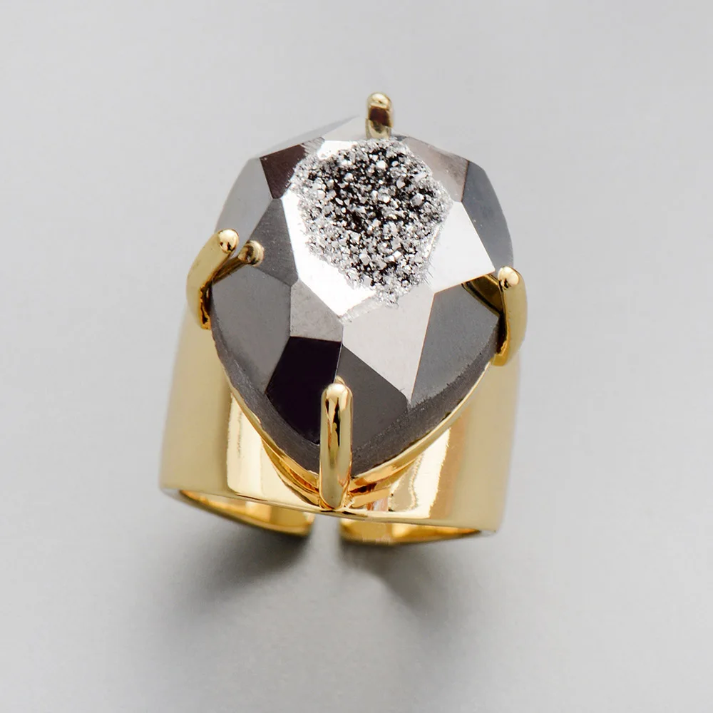 Rings For Women High End Gold Color Druzy Fashion Party Bestfriend Cocktail Gifts Size 7 | Украшения и аксессуары