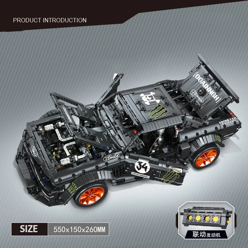 Новинка 20102 Ford Mustang Hoonicorn Rtr V2 гоночный автомобиль со светодиодной подсветкой Technic Moc-22970 строительный блок кирпич детская игрушка подарок