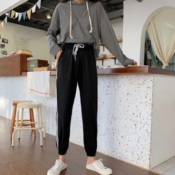 

Women Loose Harem Pants Fashion Striped Pencil Pants High Waist Comfort Ankle Length Trousers Drawstring Pocket Trousers