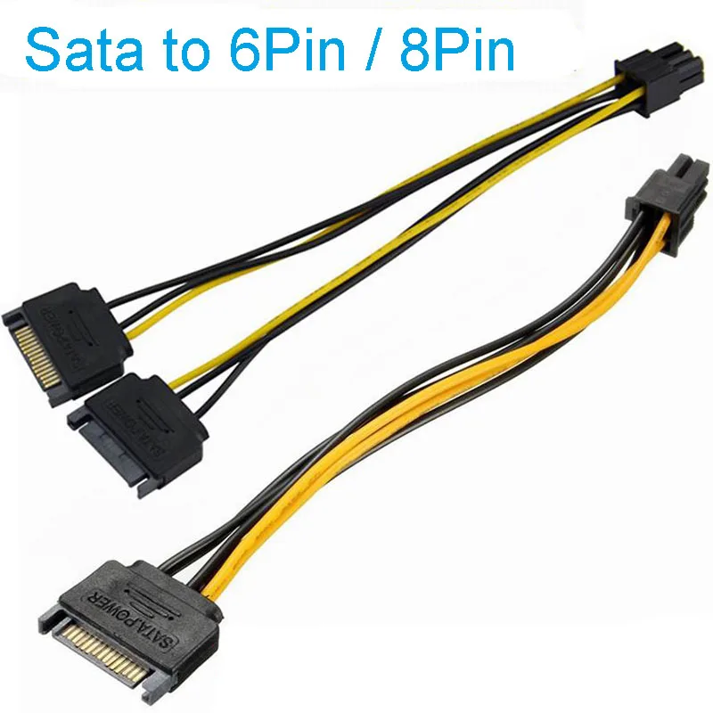 

Адаптер PCI EXPRESS PCI-E SATA, Двойной 15-контактный 2-контактный разъем Sata на 6-контактный 8-контактный разъем, видеокарта, кабель питания SATA, шнур