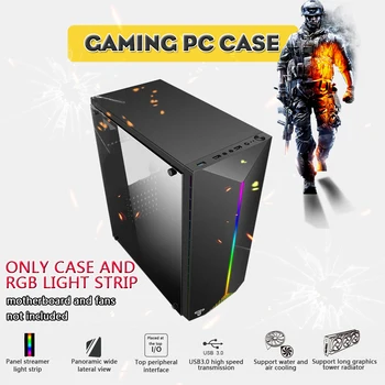 

Transparent Side Panels Gaming Pc Case Acrylic Electric Contest Gaming with RGB Belt support USB3.0 4 Cooling Fan