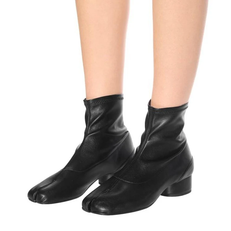 black ankle boots Black Leather Over The Knee Boots Women Split Toe Side Zipper High Heel Boots Woman Sexy Knight Boots - Цвет: black ankle boots