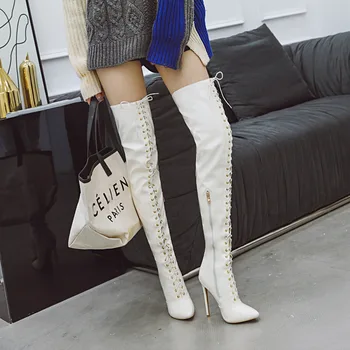 

INS HOT women over-the-knee boots plus size 22-28 cm feet length boots for women Pointed toe super high heel boots shoes woman