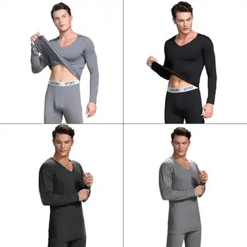 

Mens Winter Thermal Underwear Faux Fleece Lined Seamless V-Neck Tops Long Johns NEW