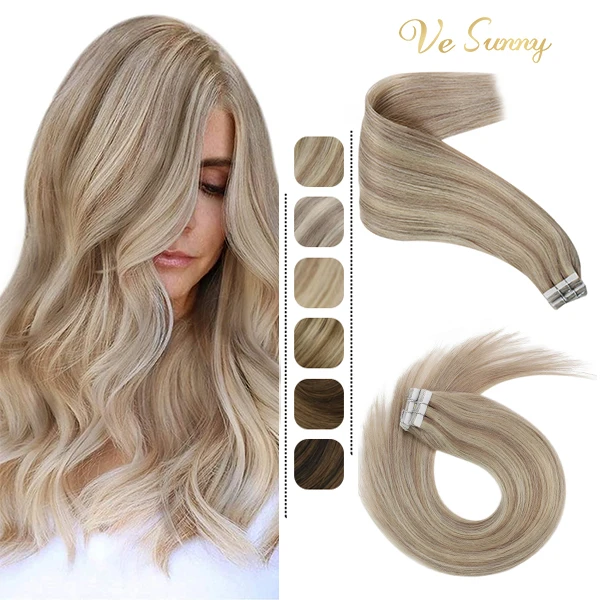 VeSunny-extensiones de cabello humano Real para mujer, cinta Invisible de doble cara, extensiones de cabello brasileño