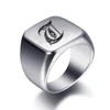 Bagues personnalisées à graver initiale pour hommes, chevalière masculine en acier inoxydable, bijoux vierges, bande, ton argent poli, taille américaine