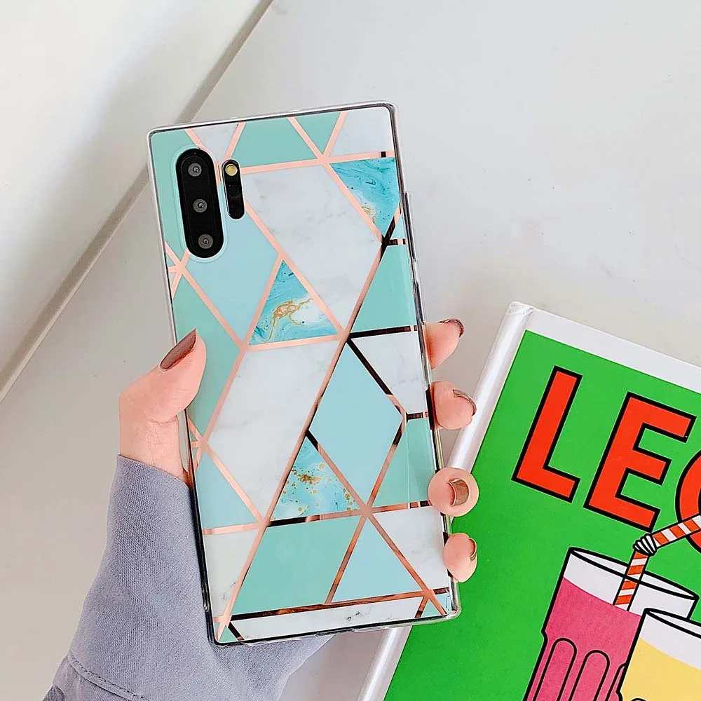 Чехол Eqvvol с геометрическим мрамором для samsung Note 8, 9, 10 Pro, S10 Plus, S9, S8, S7, мягкий чехол IMD с гальваническим покрытием для samsung A50, A70 - Цвет: Green