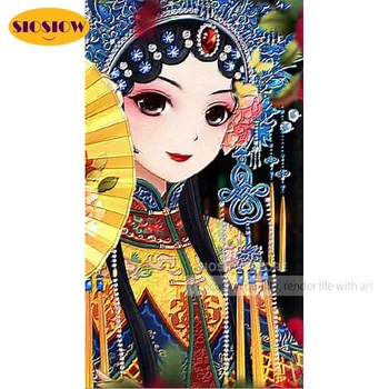 

SIOSIOW 5d Diy Chinese Opera Woman Diamond Painting Cross Stitch Cartoon Full Square Drill Resin Daimond Mosaic Embroidery Deco