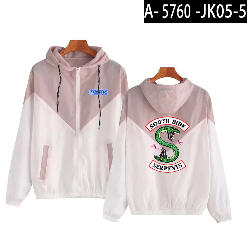 Riverdale Jackets Female Long Sleeves Women Clothing Color Matching Elastic Waist Hooded Jackets Europe And The United States - Color: pink