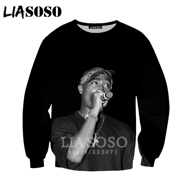 2Pac Толстовка LIASOSO Новые мужские и женские Аниме толстовки 3D принт рэпер с длинным рукавом хип хоп Уличная Топы пуловер с круглым вырезом A295-10 - Цвет: 16