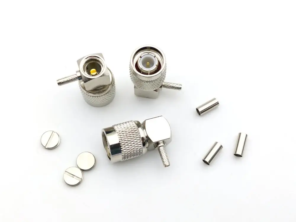 50pcs BRASS TNC Male Crimp Right Angle Plug connector for coaxial cable RG316 RG174 LMR100Cable