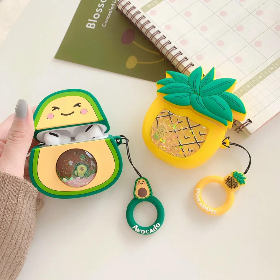 Cute Earphone Case For AirPods Pro Cartoon Quicksand Avocado Pineapple Cover Apple 3 Soft with Pendant | Электроника