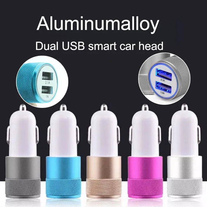 

Double USB Ports 2.1A 1A 5V Car Charger Alloy Universal Durable Fast Phone Charging for iPhone Samsung Xiaomi Car accessories