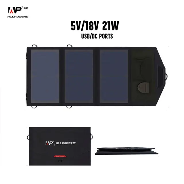 US $58.49 ALLPOWERS 18V 21W Solar Charger Panel Waterproof Foldable Solar Power Bank for 12v Car Battery Mobi