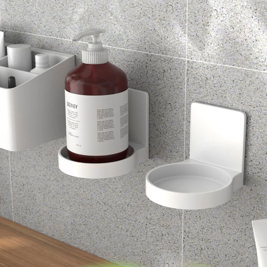 Self Adhesive Bottles Holder Tray Round Wall Mounted Hand Soap Dispenser Tray Kitchen Spice Bottle Support Bathroom Storage razor holder wall mounted organizer adhesive hook