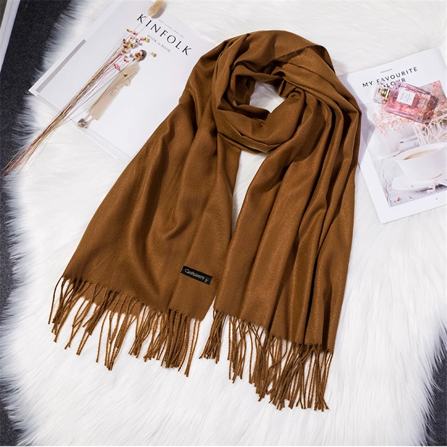 Girita Women's Scarves Autumn Winter Soft Cashmere New Solid Color Wraps Thin Long Scarf with Tassel Casual Lady Female Shawl