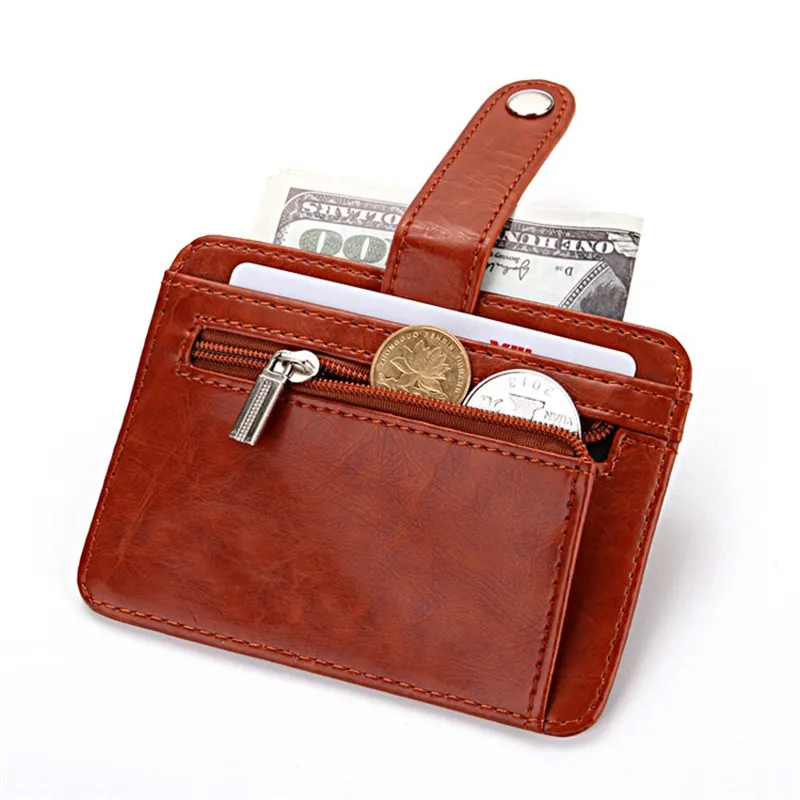 

Multifunction Short Credit Card Wallet Men Key Chain Zipper Mini PU Soft Leather Buckle Card Holder Organzier Coin Bags