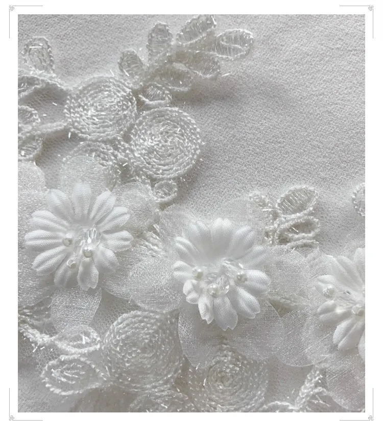 sequins beaded 3D pink white flowers embroidery lace patch Dress DIY veil applique parche Woman's clothes hanfu Decoration