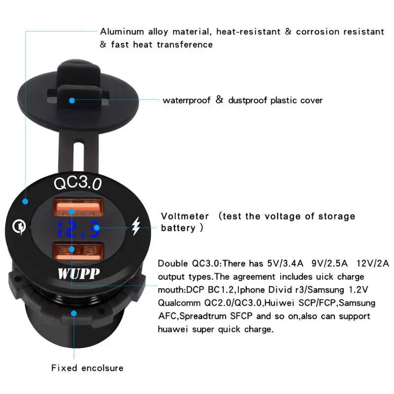 Водонепроницаемый двойной QC3.0 USB быстрое зарядное устройство розетка адаптер с светодиодный вольтметр Для Автомобиля Морской лодки мотоцикла грузовика