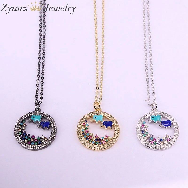 

5PCS, Fashion Enamel Crystal Necklace Charm Round Pendant Necklaces Gold/Silver/Black Jewelry For Women