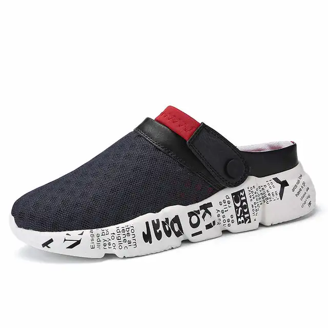 Comfort Men Shoes Casual Big Size Men's Home Slippers Fashion Mesh Soft Summer Sandals Crock Fishing Quick-drying Man Slipper B1 Black red 8927