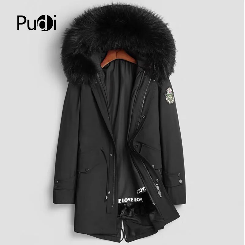 PUDI MT8111 Мужская Новая Модная хлопковая куртка куртки с подкладкой из натурального меха норки с капюшоном из лисьего меха осенне-зимняя повседневная верхняя одежда
