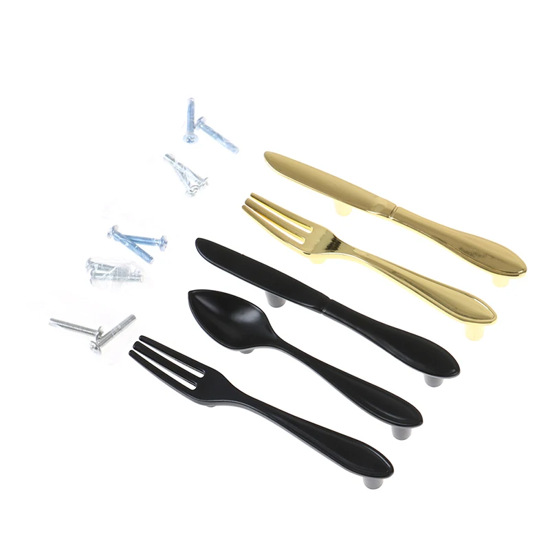 1pcs Creative Knife Spoon Fork Design Kitchen Cabinet Pull Handles Drawer Hardware Knobs Door Knob Pulls With Screws | Обустройство