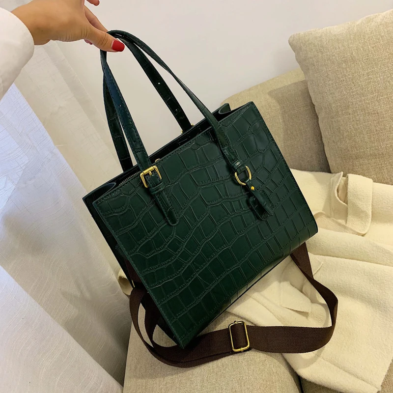 dark green Зимняя сумка с каменным узором, сумка на плечо для женщин, искусственная кожа, роскошные сумки, женские сумки, женская сумка, дорожные сумки - Цвет: dark green