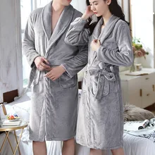 Парные фланелевые халаты, одежда для сна для мужчин и женщин, теплый зимний халат, мягкое кимоно, пижамные комплекты, толстая ночная рубашка, банный Халат