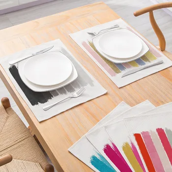 

4pcs Chic Cloth Linen Placemat Leaf Forest Pad Dining Table Mat Heat Insulation Non Slip Waterproof INS Placemats Bowl Coaster