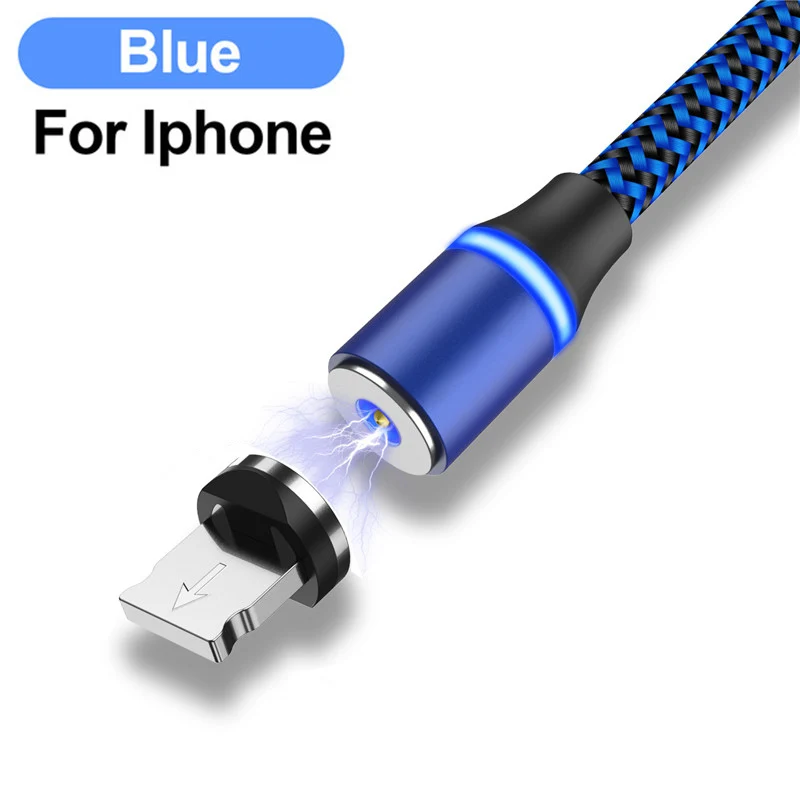 Магнитный USB кабель для быстрой зарядки светодиодный Micro usb type C кабель для iphone 11 XR Max Xiaomi Note 10 9t samsung S10 магнитное зарядное устройство - Цвет: blue for iphone