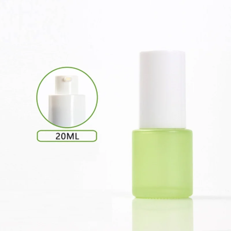 

Матовая/зеленая/синяя/белая стеклянная бутылка 20 мл, белая крышка насоса для сыворотки/лосьона/эмульсии/основы для ухода за кожей, косметическая упаковка