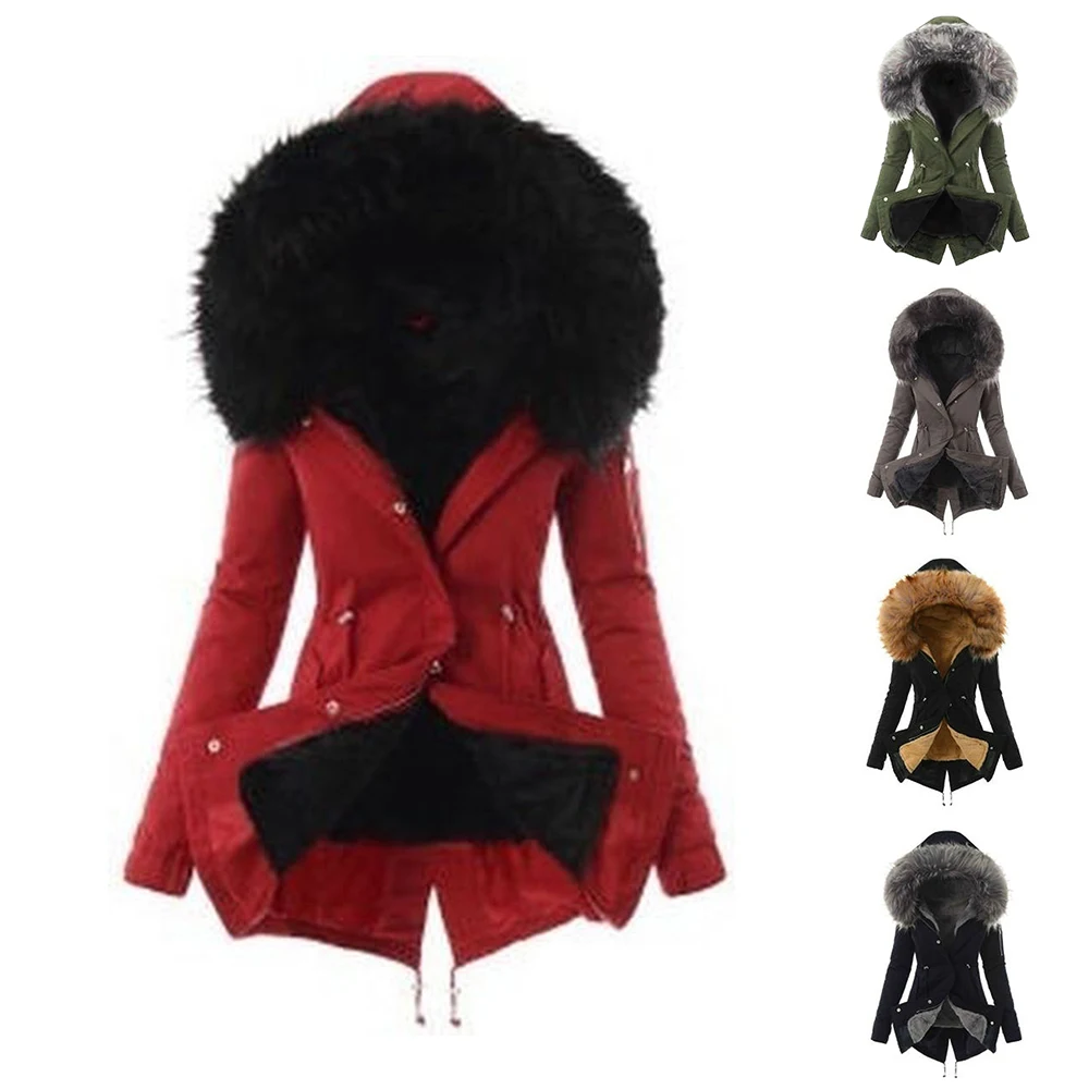 

Women Warm Hoodies Parkas Winter Coat Slim Fit Jackets 2019 Plush Zipper Hooded Outwear Female Jacket Chaqueta Mujer