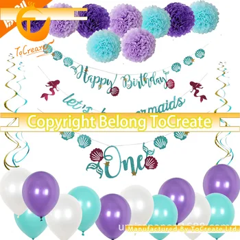 

Mermaid Theme Baby Birthday Party Decoration Set Balloon Hanging Flag winter wonderland decorations gender reveal candy bar