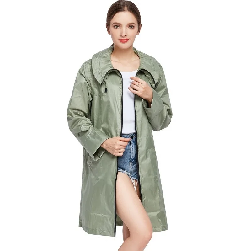 Модный длинный дождевик женский плащ с большими лацканами тонкая