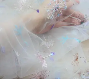 

Lace Sequin Embroidery Glitter Dandelion Tulle Soft Fabric for DIY Wedding Party Dress Stage Garment Decoration Fabric