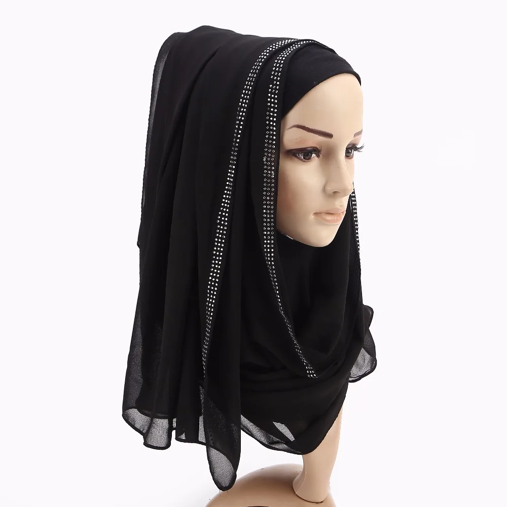 Для женщин обычный пузырь шифоновый шарф Обёрточная бумага хоккея Кубок цепи с Стразы платочная повязка на голову мусульманские хиджабы шарфы/шарф