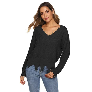 

Sweaters Women Tassel Sexy Deep V-neck Autumn Knitted Pullover Female Winter Off Shoulder Long Sleeve Knit Crochet Jumper Tops