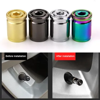 

4 Pcs Anti-theft Metal Tire Valve Cap Car Motorcycle Bike Safety Auto Valve Stem Covers with Wrench Car-Styling Parts Durable