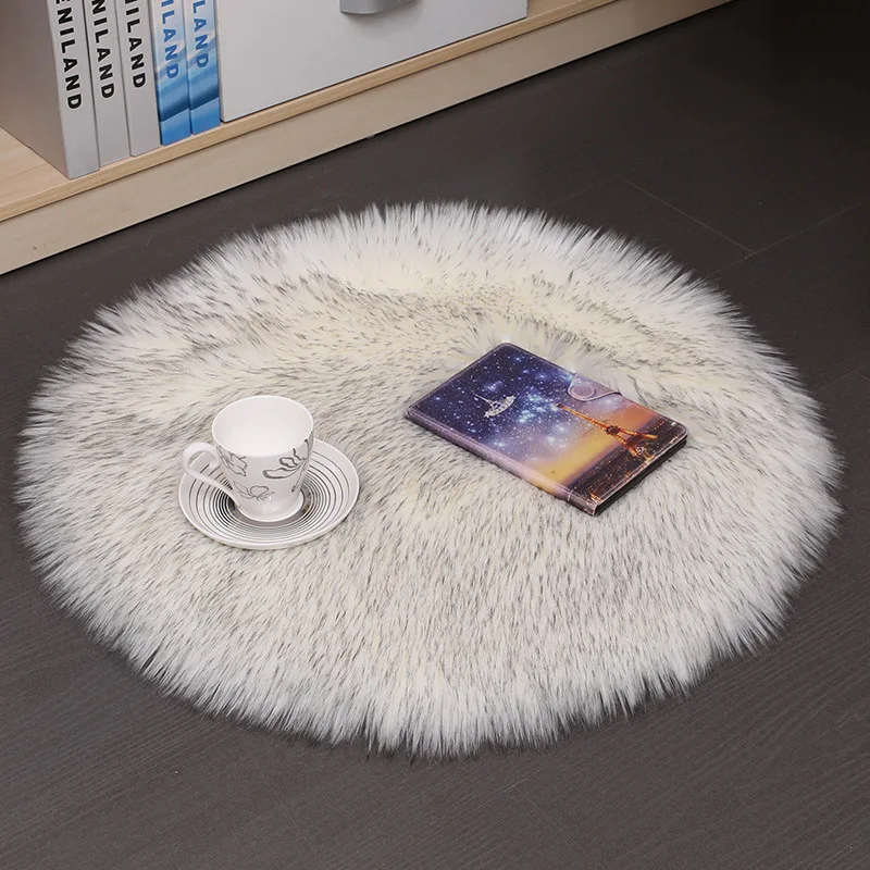 Fashion Simple Soft Comfortable Plush Carpet Floor Mat Imitation Wool Round Bedroom Carpet  Cushion  Floor Cushion 