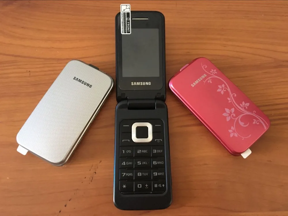 Разблокированный samsung C3520 Флип Мобильный телефон 1.3MP черный/серебристый/розовый цвет 2," Bluetooth Цветочная версия