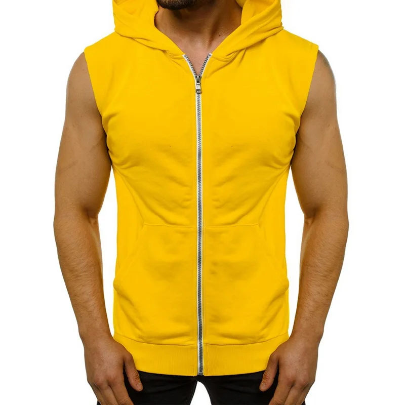 

Men Fitness Hoodies Tank Tops Sleeveless Tee Shirt Male Workout Zipper Pockets Hooded Vest Waistcoat Solid Undershirt Sportswear