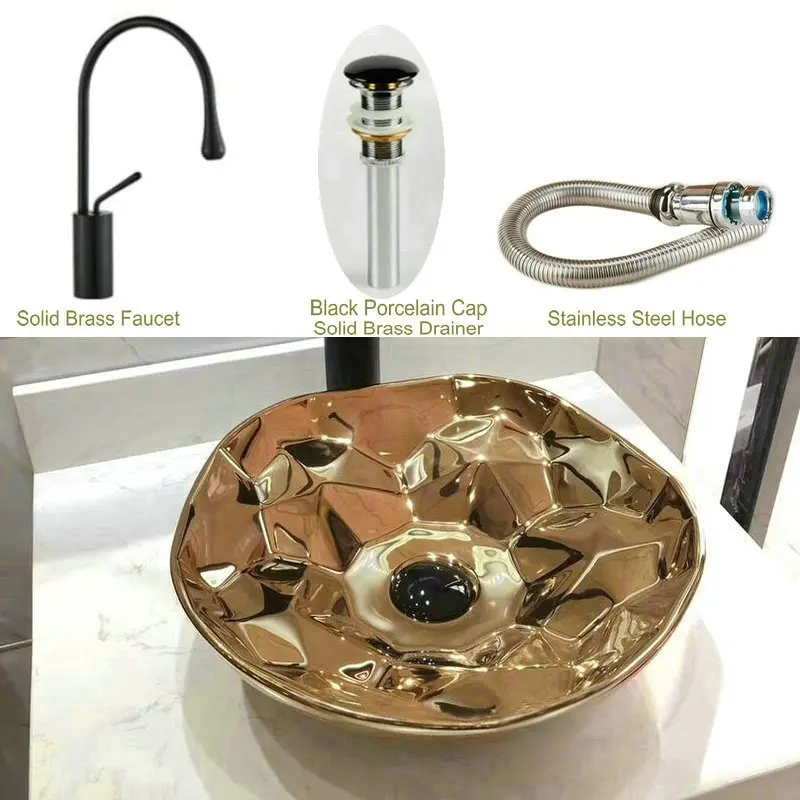 Sink1 Package 2 Современная стильная розовая Золотая Серебряная столешница круглая раковина тщеславие керамическая раковина для ванной - Цвет: Sink1 Package 2